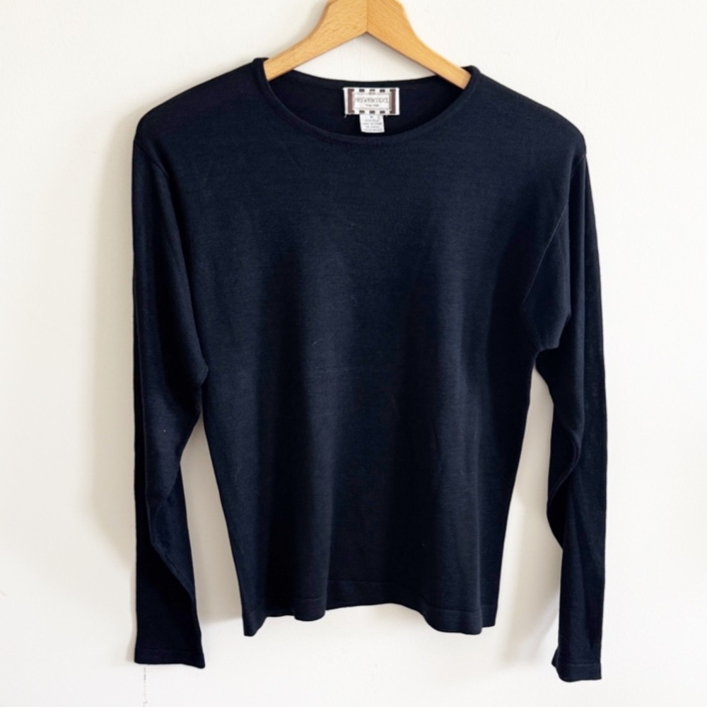 Henri Bendel vintage 90s black 100% silk long sleeve knit sweater size Medium